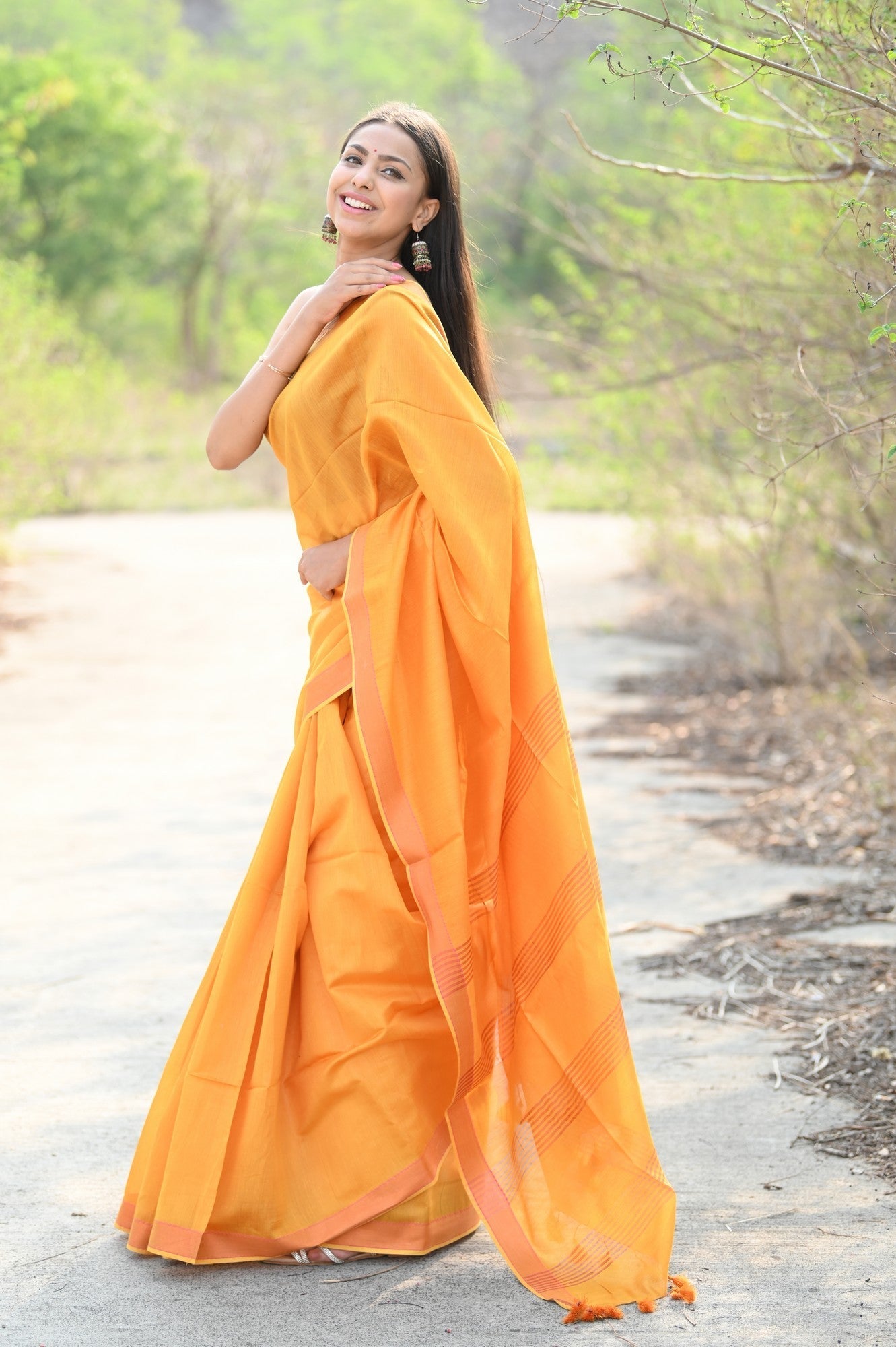 Very Much Indian Designer Pure Cotton Sarees with Classic Pallu - bright orange