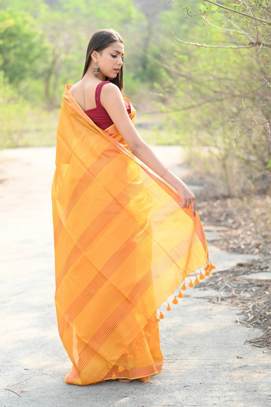 Very Much Indian Designer Pure Cotton Sarees with Classic Pallu - bright orange