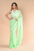 Very Much Indian Designer Pure Cotton Sarees with All over Linear Stripes - fern green
