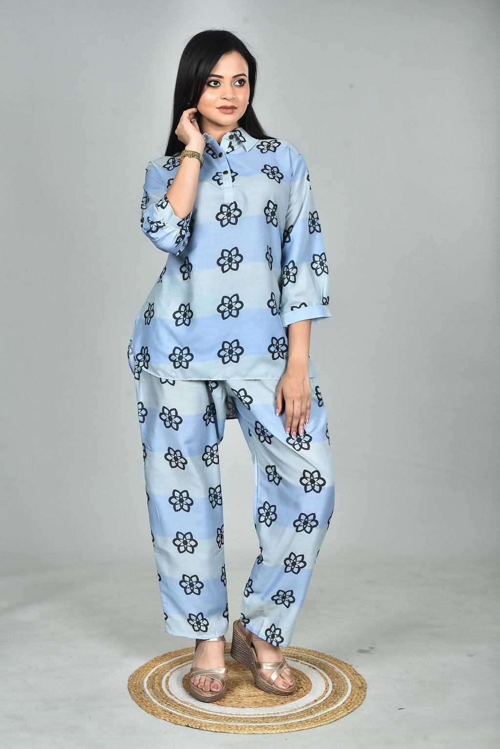 Morchari Digital Print Semi Muslin Co-Ord Set Top & Trouser-Multicolor