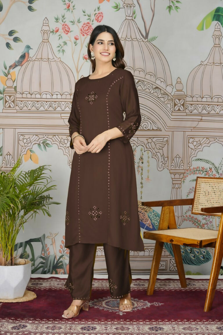 Festive Wear Ethnic Pure gaji silk with pocket inside kurti Brown Stitched Suit - Pihu
