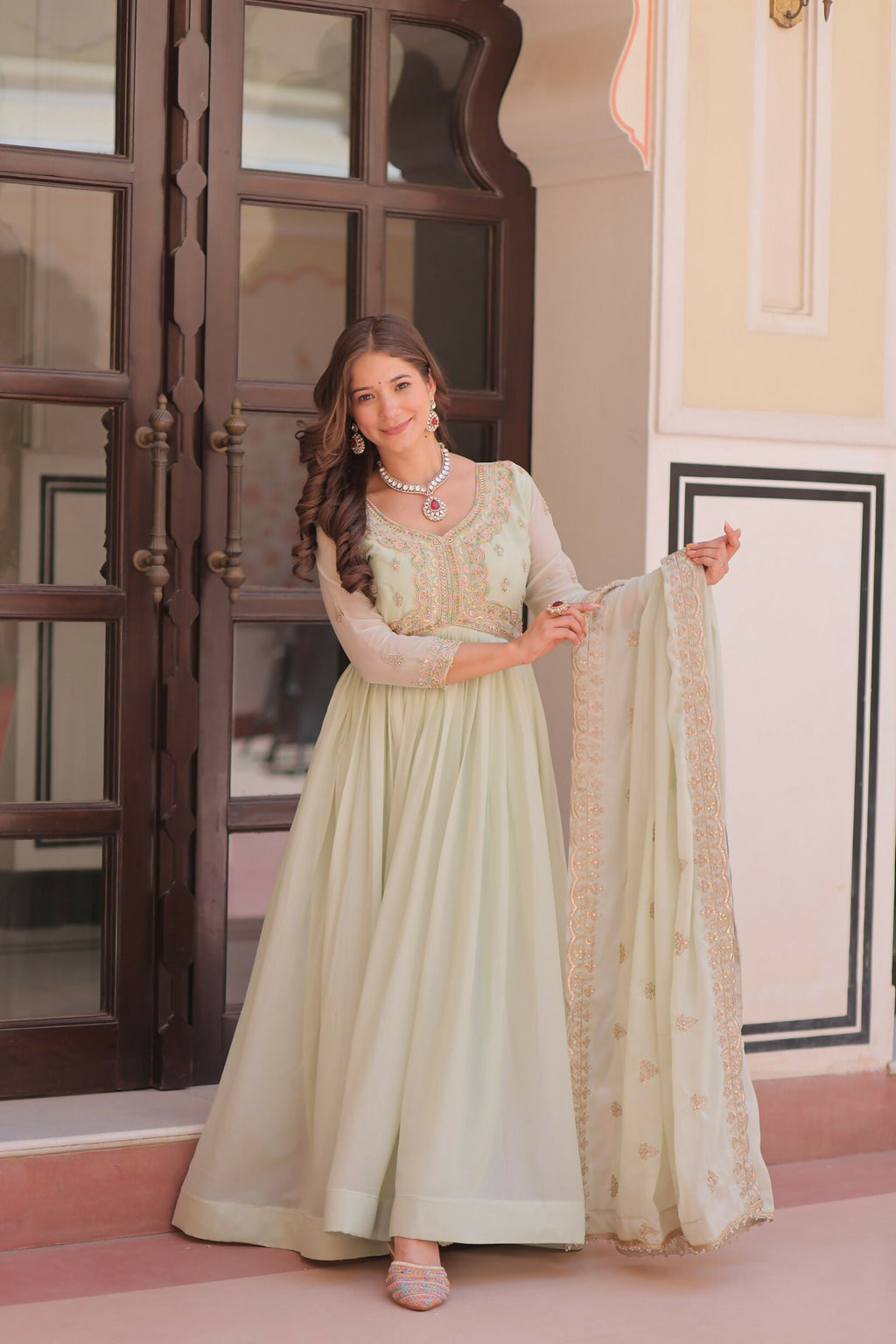 Joban Fashion Pista Georgette Sequence Embroidery Work Kurta Set