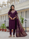 Lehenga Mart Designer Ready To Wear Kurta Pant With Dupatta For Women-Wine