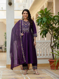 Lehenga Mart Designer Anarkali Suit Ready To Wear Kurta Pant With Dupatta For Women-Purple