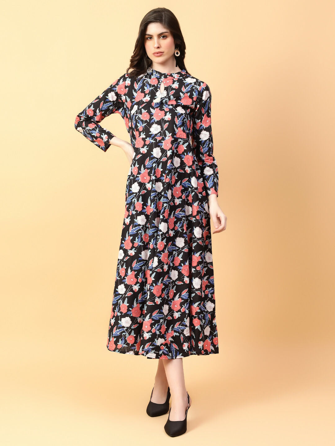 Joban Fashion Black Cotton Printed & Hand Work Dress