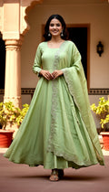 Lehenga Mart Premium Readymade Gown With Dupatta Set For Women-Pista