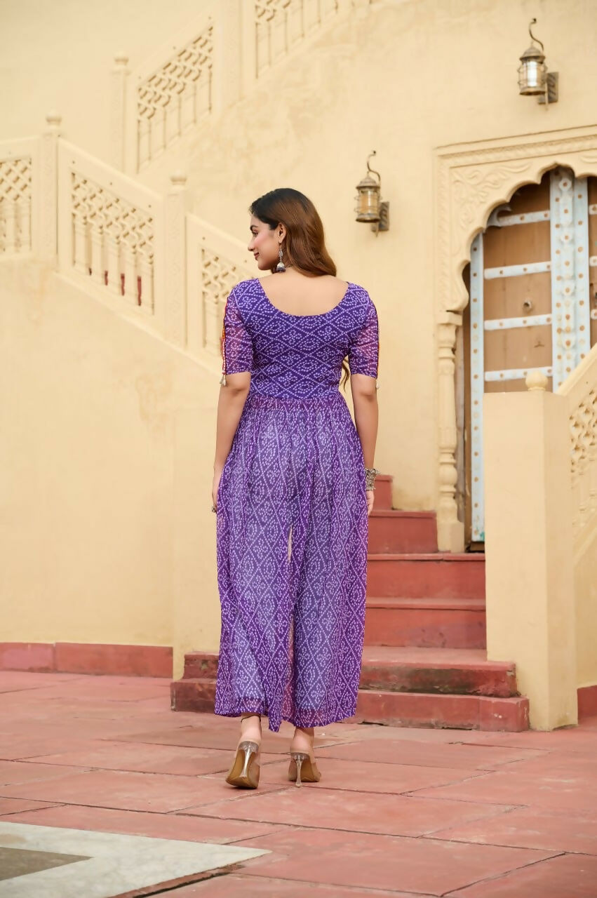 Vastranavya Blue Navratri Special Kutchi Patch Work with Bandhani Printed Faux Georgette Kurti