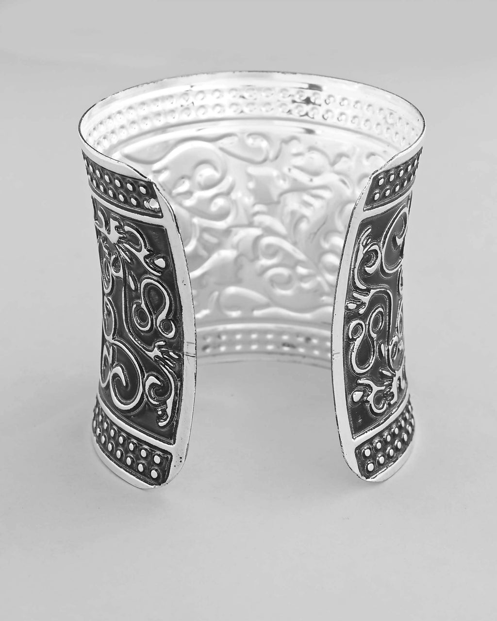 VOJ Silver Plated Oxidised Cuff Bracelet