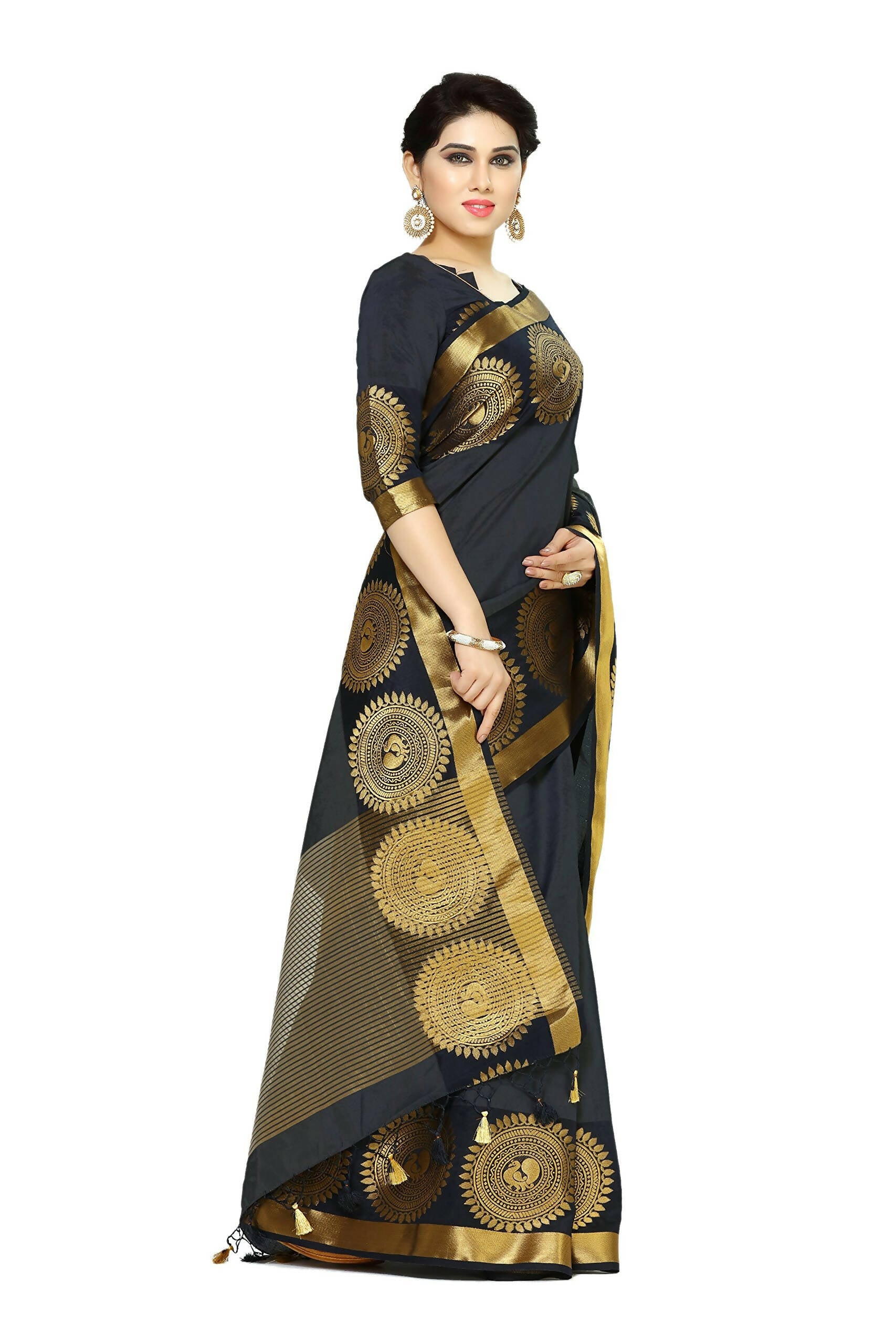 Mimosa Women's Banarasi Tussar Silk Black Saree