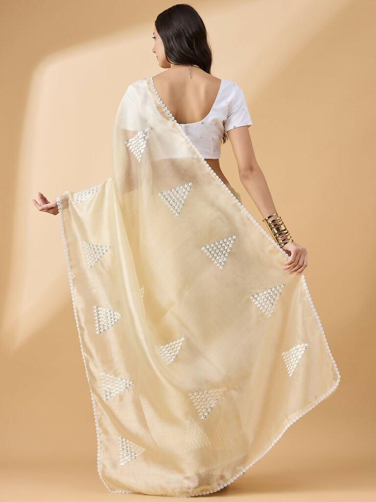Yellow Tissue Slub Embroidered Saree with Unstitched Blouse - Vairagi