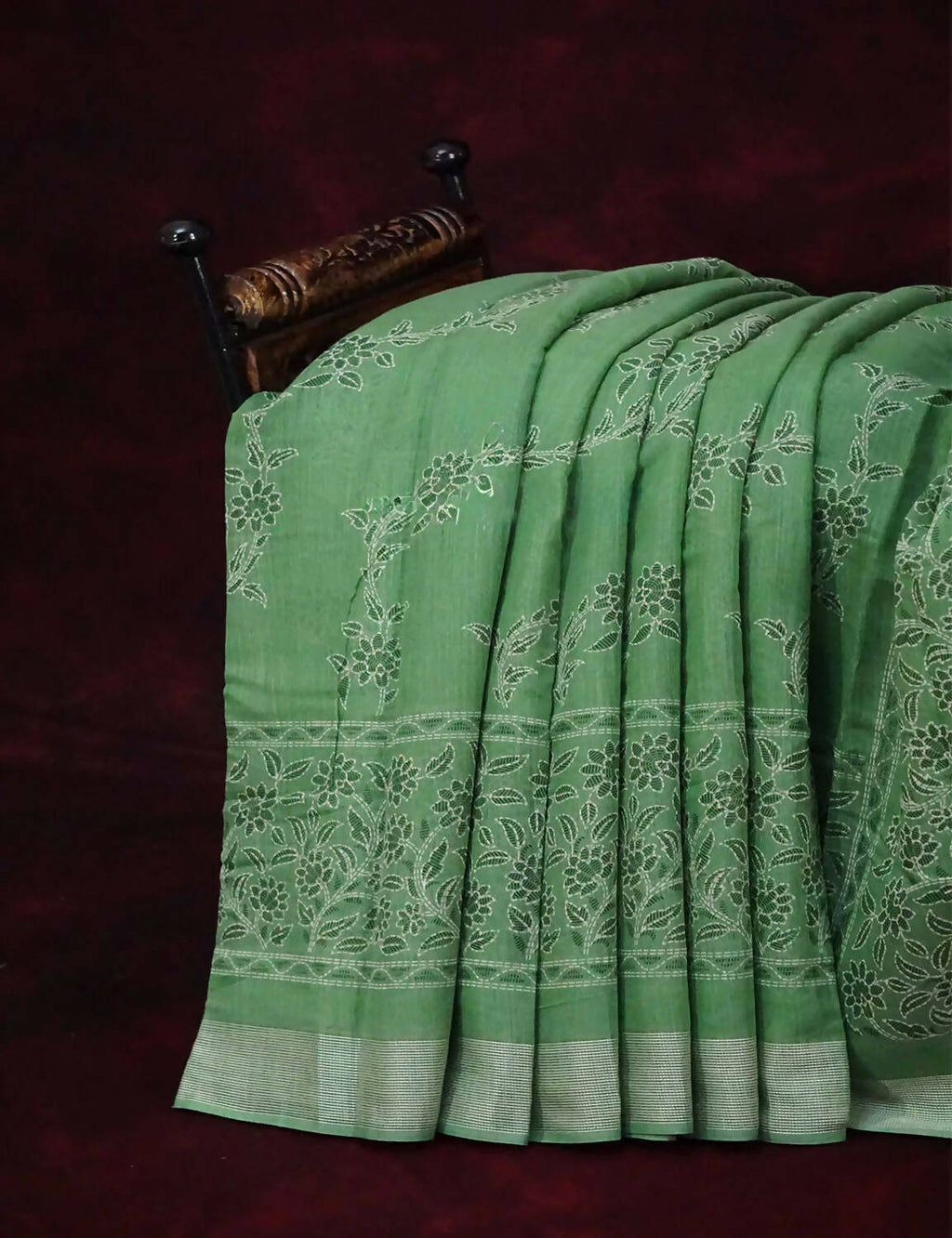 Leaf Green Coloured Block Print Semi Chanderi Saree By Gayathri Reddy Designer Studio