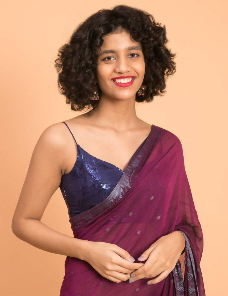 Suta Purple Grey Woven Design Saree With Tasseled Pallu