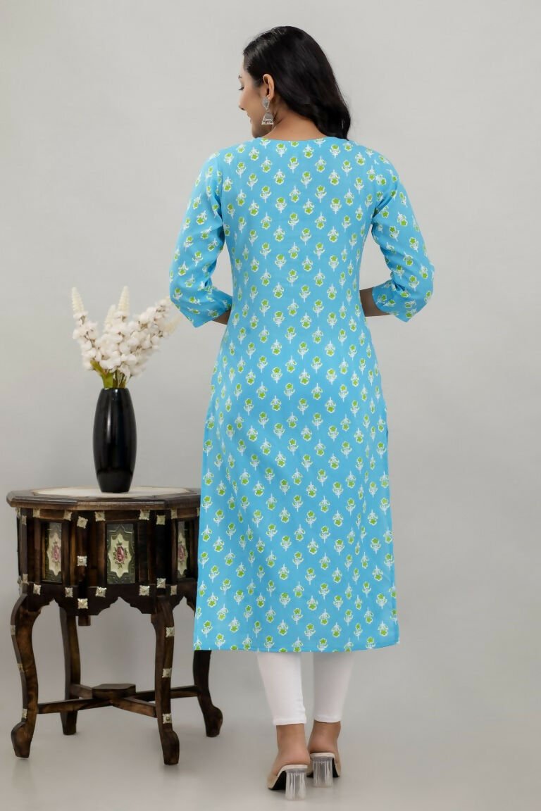 Alvano Printed Straight Kurta for Women and Girls Rayon (Lightblue)