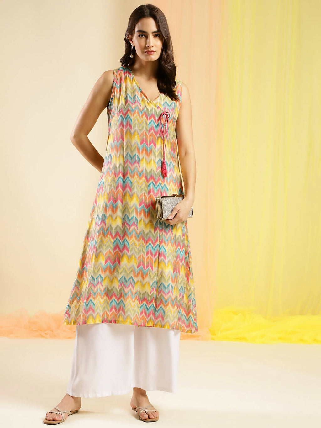 Women Multicolor Angrakha Poly Chanderi Printed Kurta - Shurma
