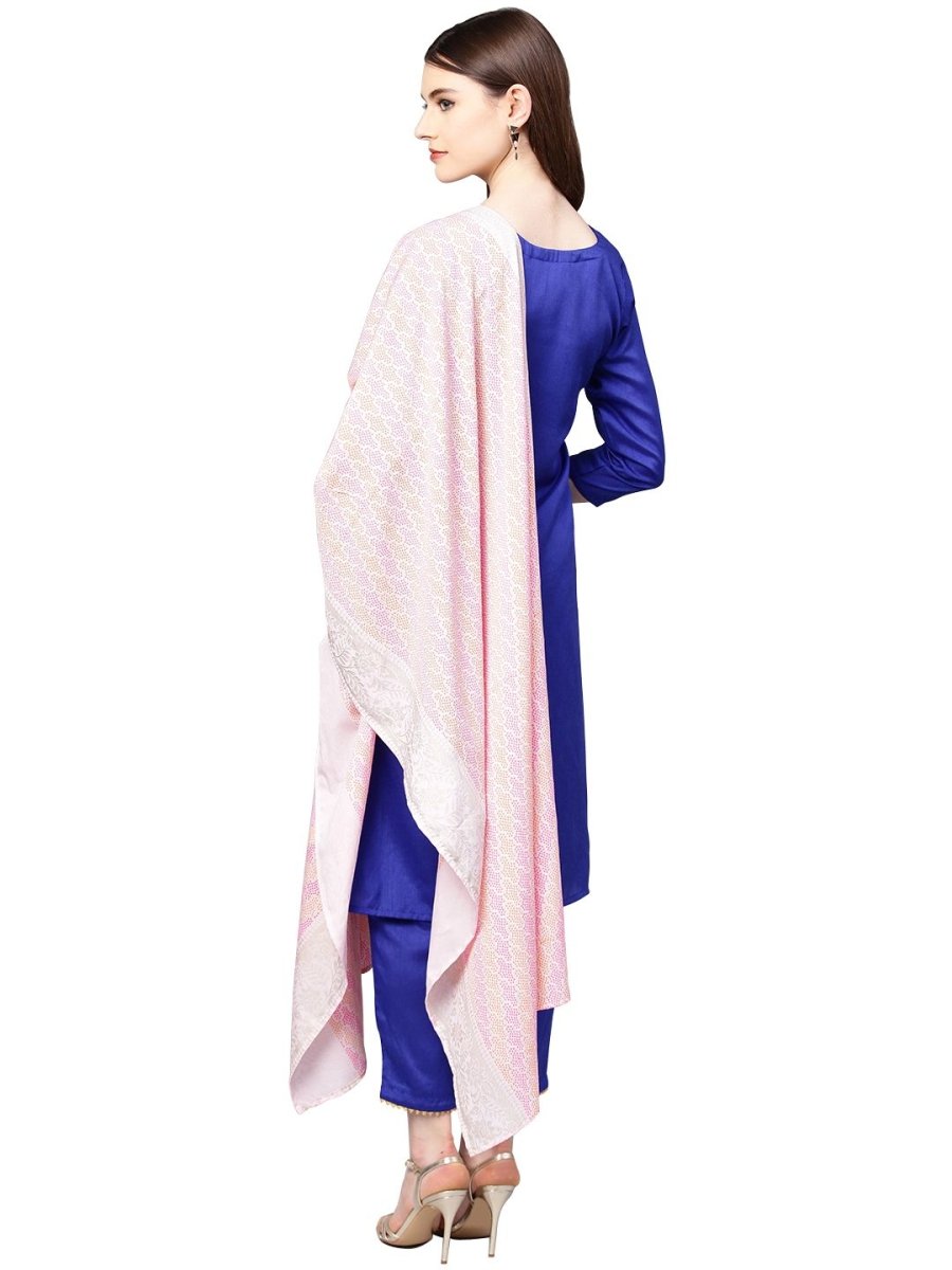 Ahalyaa Women's Royal Blue Poly Silk Solid Salwar Suit with Dupatta