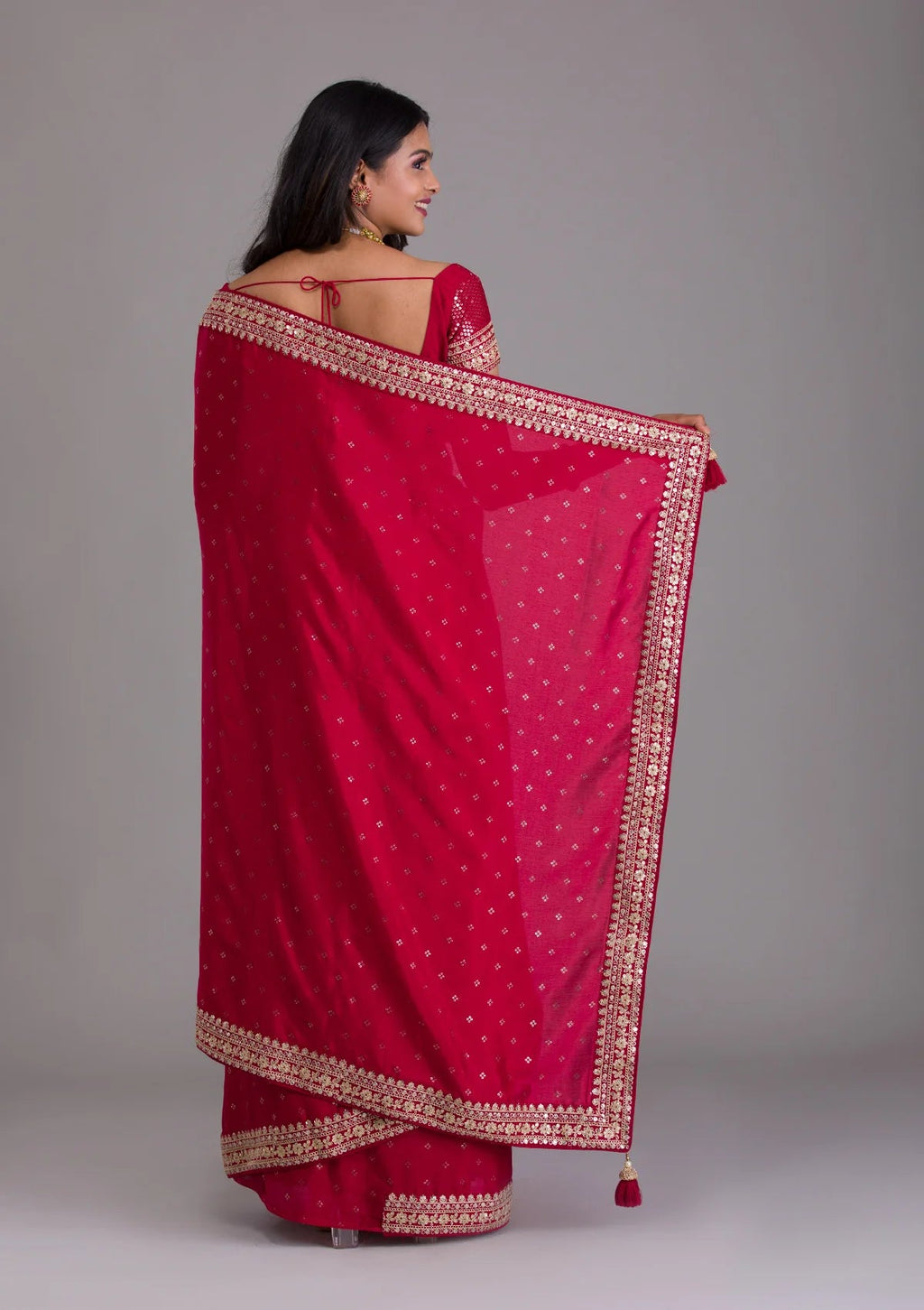 Vamika Pink Chinon Zari Embroidery With Sequins Saree