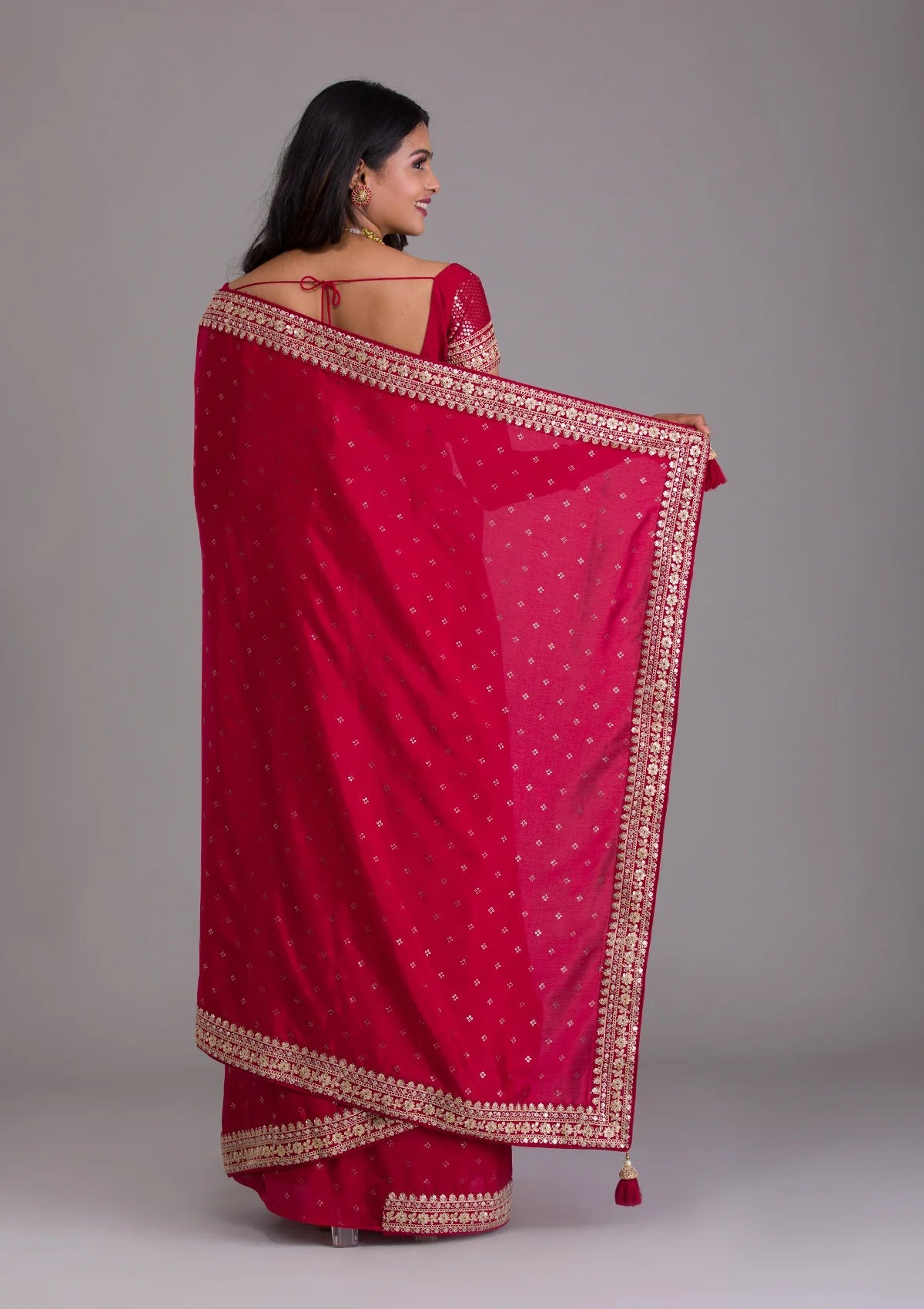 Vamika Pink Chinon Zari Embroidery With Sequins Saree
