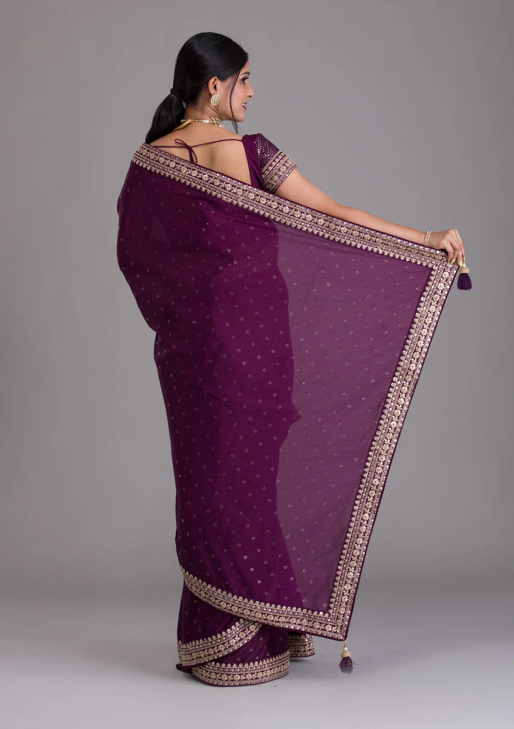 Vamika Purple Chinon Zari Embroidery With Sequins Saree