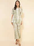 Janasya Women's Off White Cotton Tie & Dye Casual A-line Co-ords