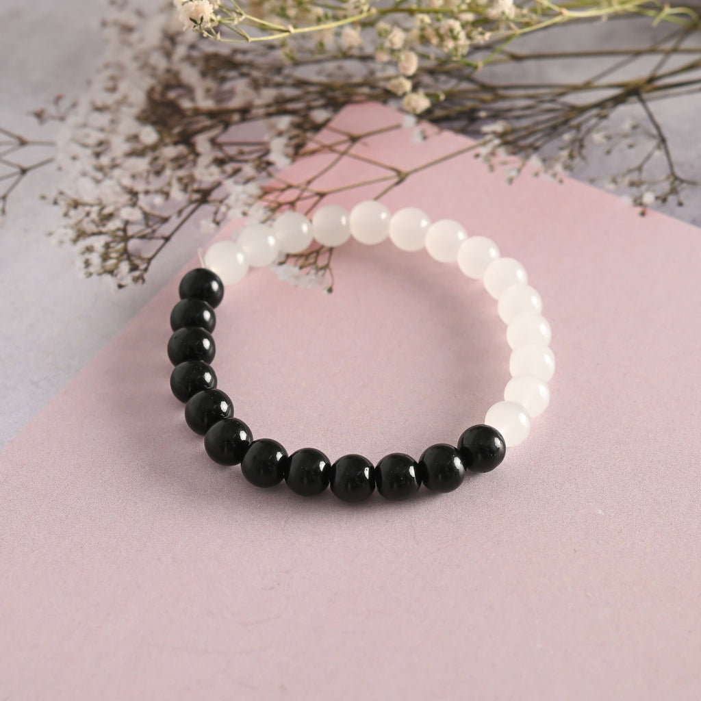 NVR Men & Women White & Black Marbel Crystal Elasticated Bracelet