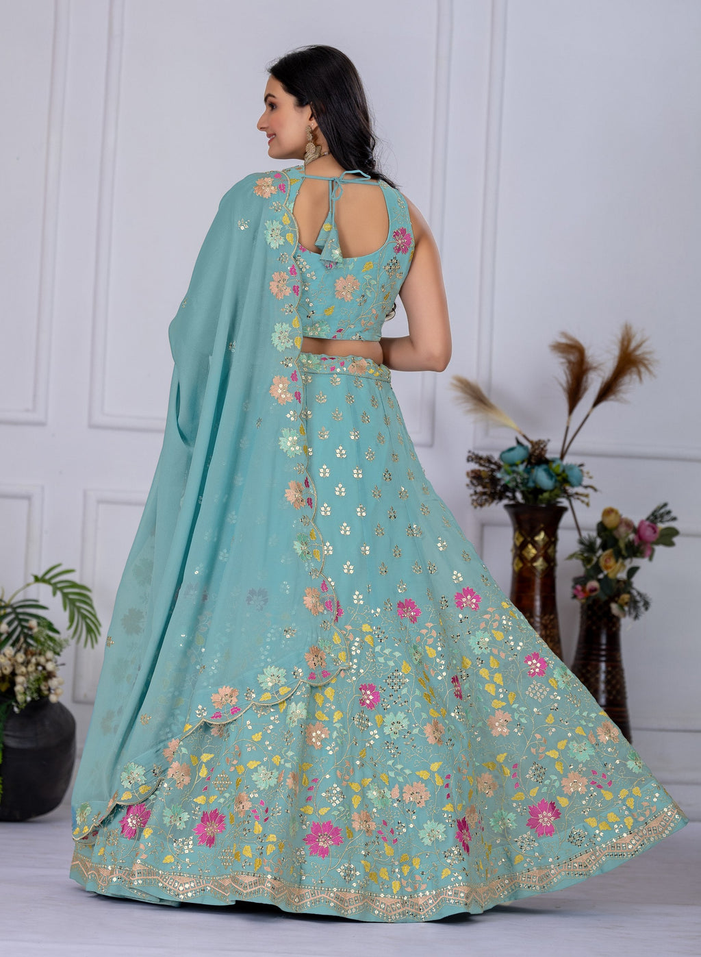 Lehenga Mart Designer Wedding Lehenga choli for Women - Firozi