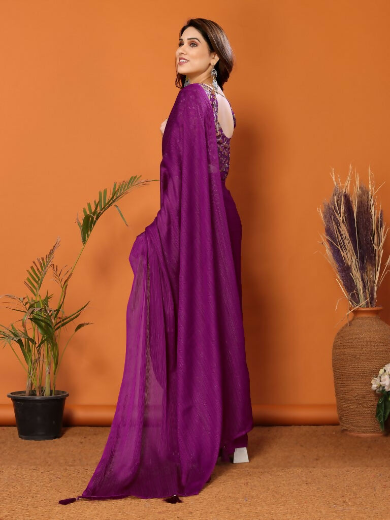 Partywear Designer Magenta Polyester Zari Fancy Saree - Starwalk