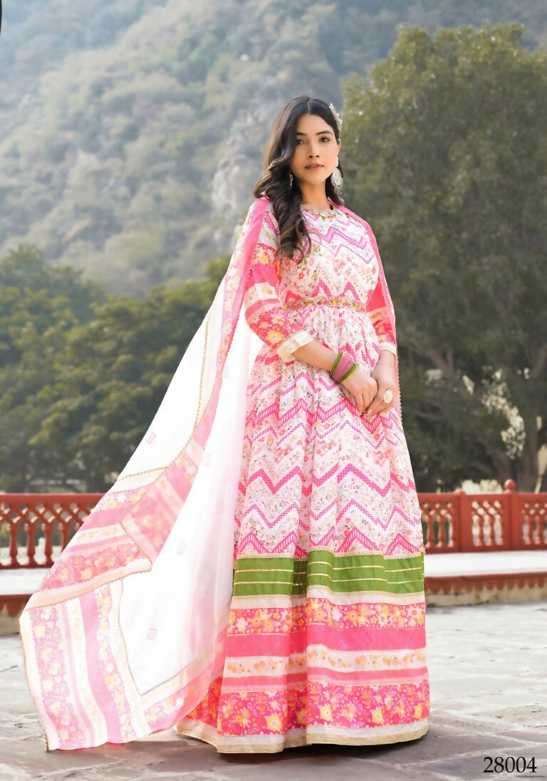 Wedding Designer Multi Soft Dola Silk Anarkali suit with Dupatta - Sanj