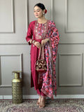 Partywear Designer Viscos Chanderi Maroon Stitched Suit With Dupatta - Tanisha