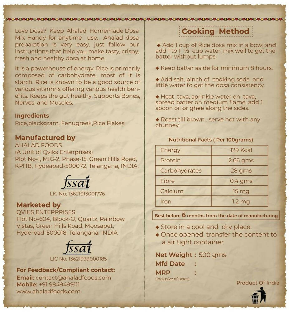 Ahalad Foods Rice Dosa Mix