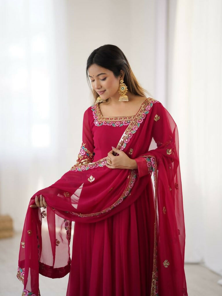 Teeya Creation Rani Color Heavy Georgette Wedding Wear Embroidery Work Long Gown