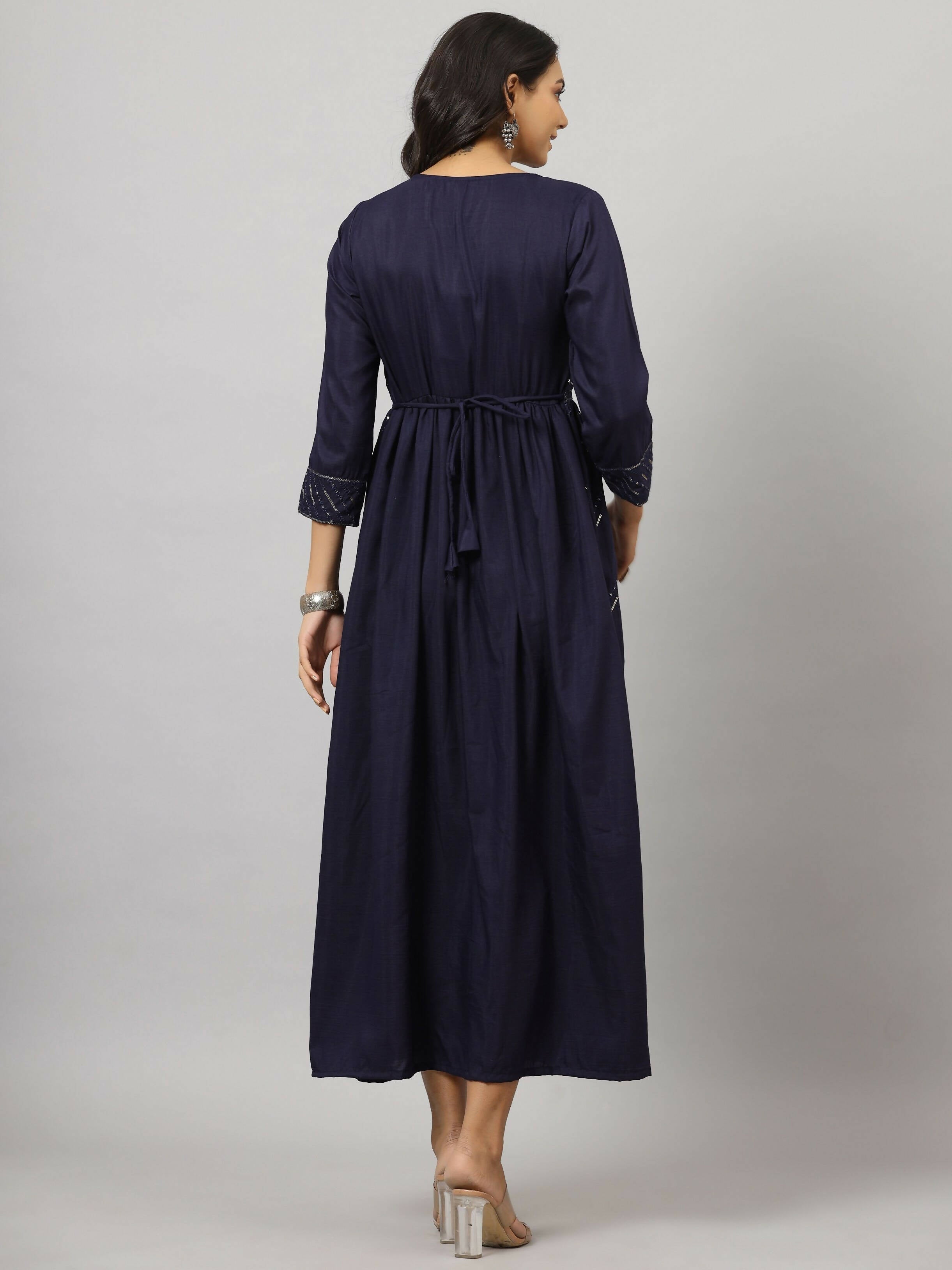 Juniper Women's Navy Festive Printed Flared Dress