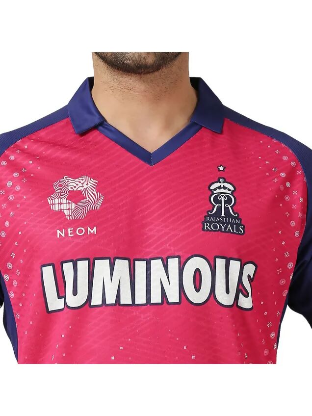 Rajasthan Royals Men Pink Typography Printed Half Sleeves Jersey IPL, T20