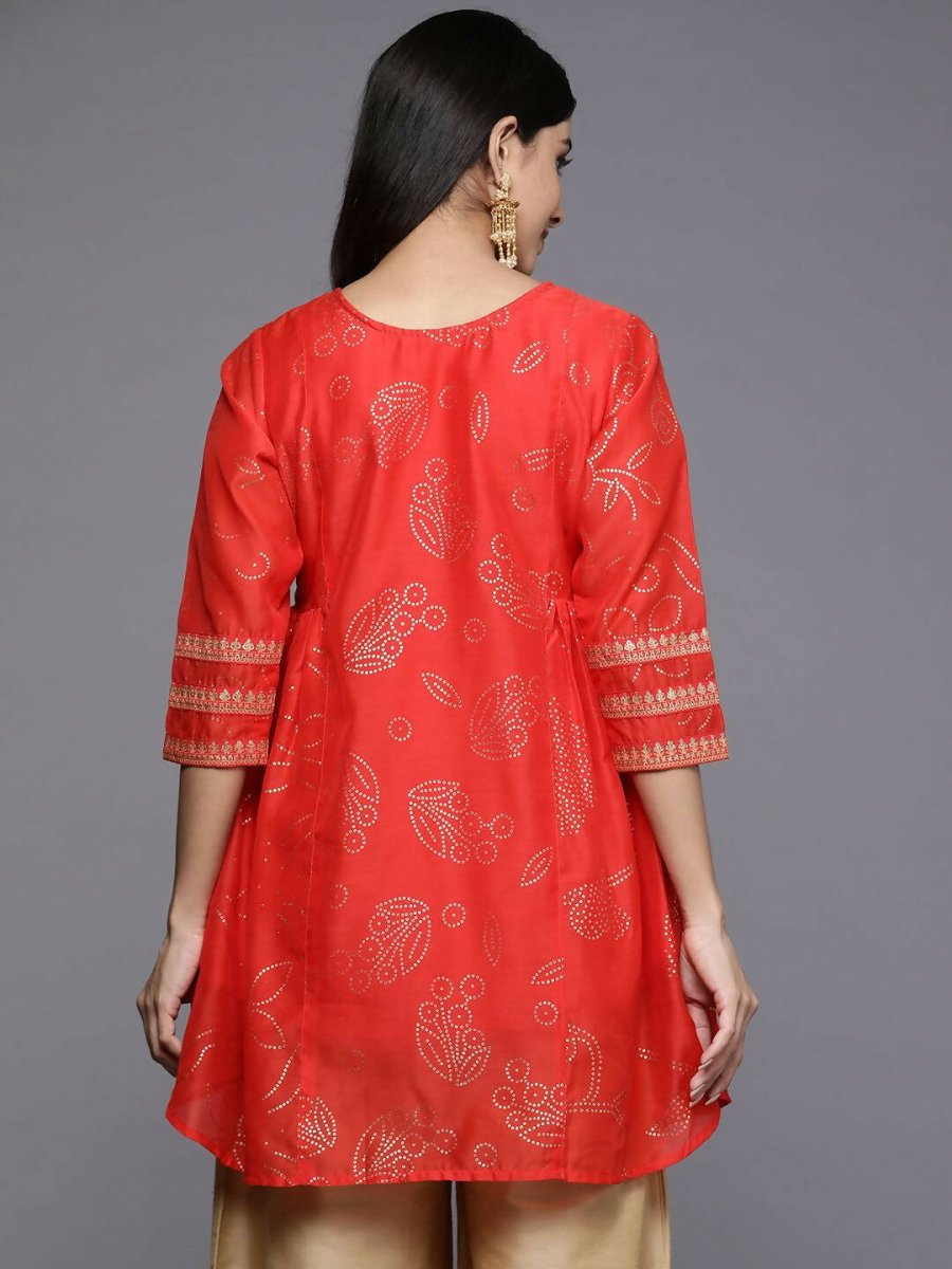 Ahalyaa Womens Red Colour Chanderi Printed Tunic
