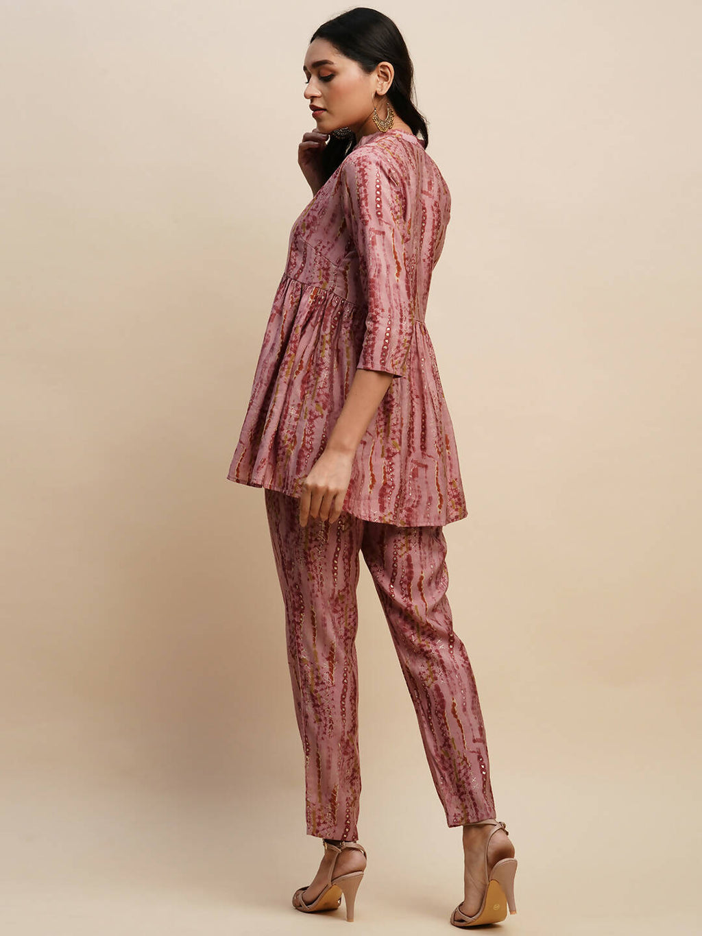 Pink Poly Cotton Tie and dye Printed Top with Matching Trouser - Shivani