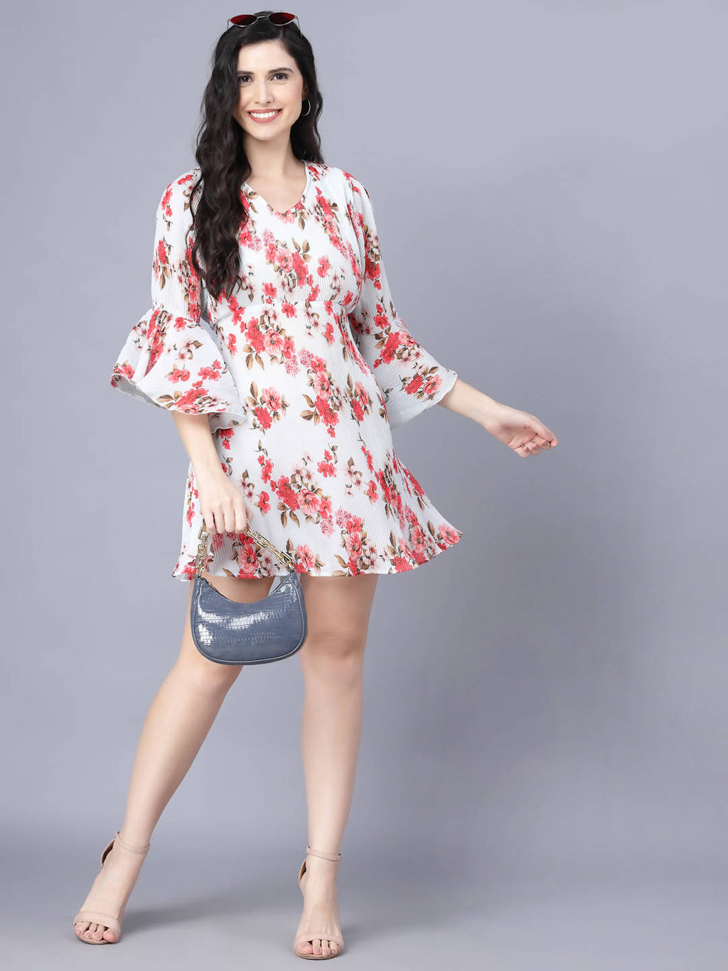 Myshka Georgette Printed 3/4 Sleeve V Neck Women Tunic