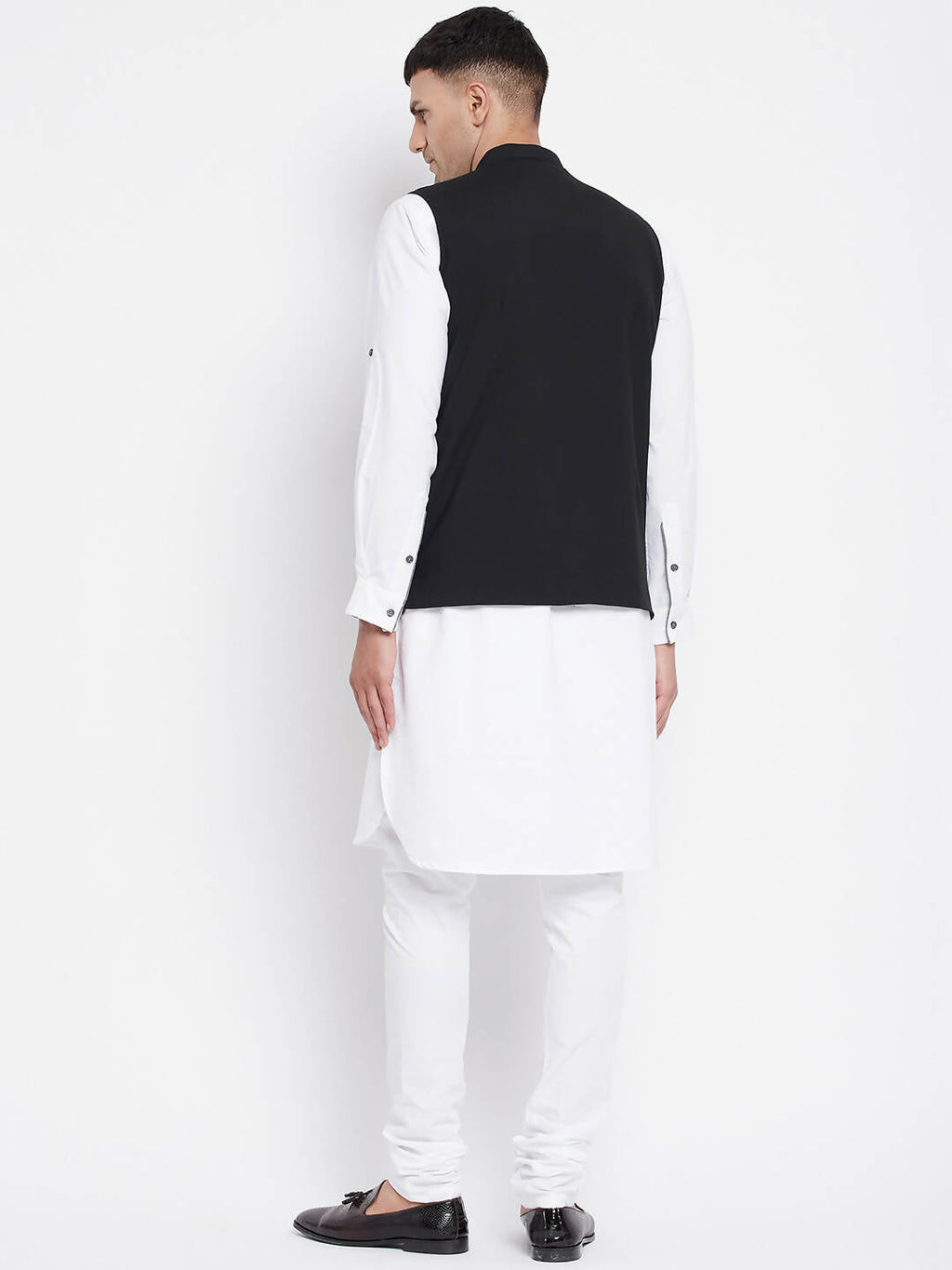 Even Apparels Black Pure Cotton White Kurta Sets With Eid Insignia Jackets PW668-CHA