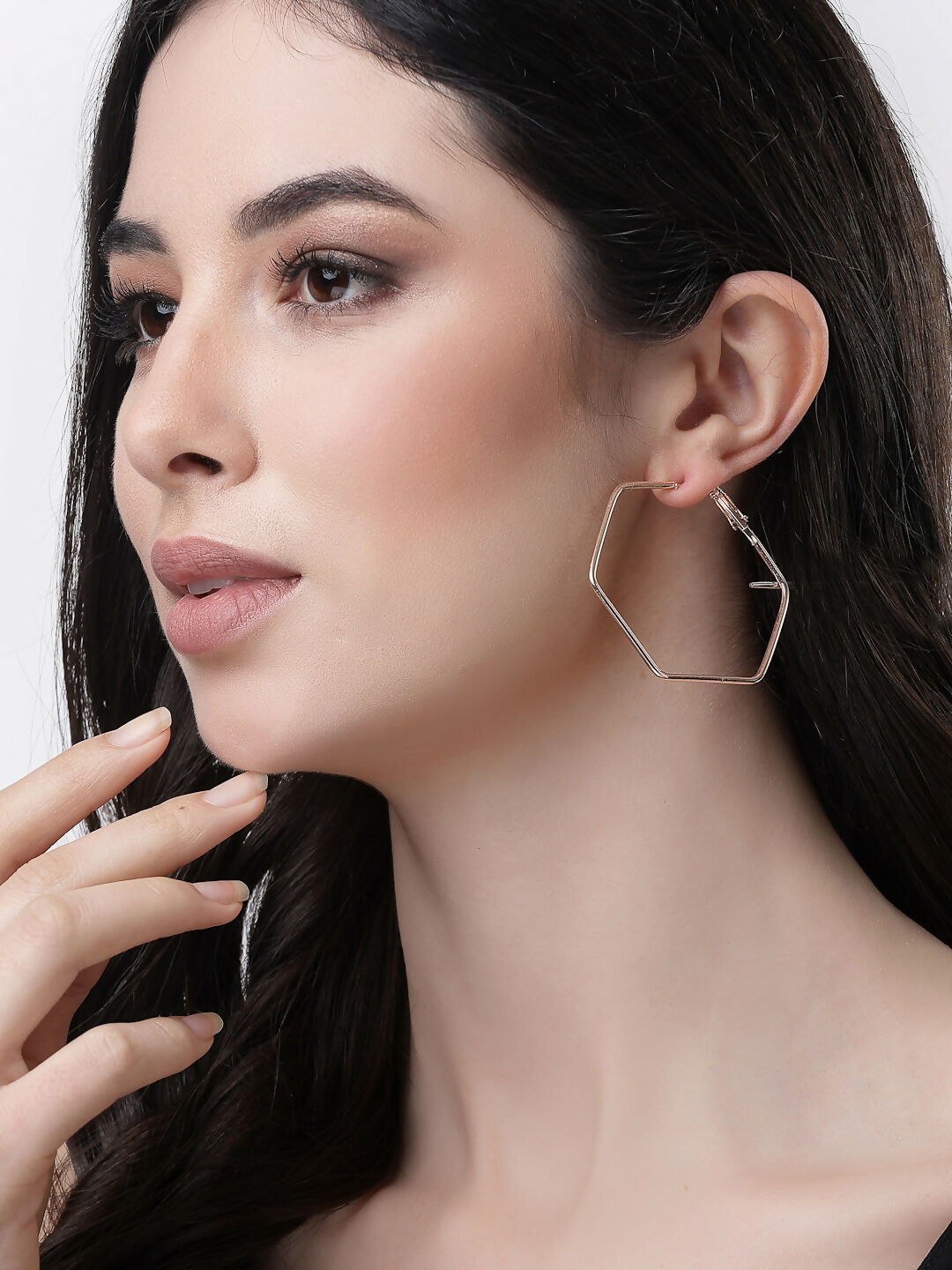 NVR Women Gold-Toned Geometric Hoop Earrings