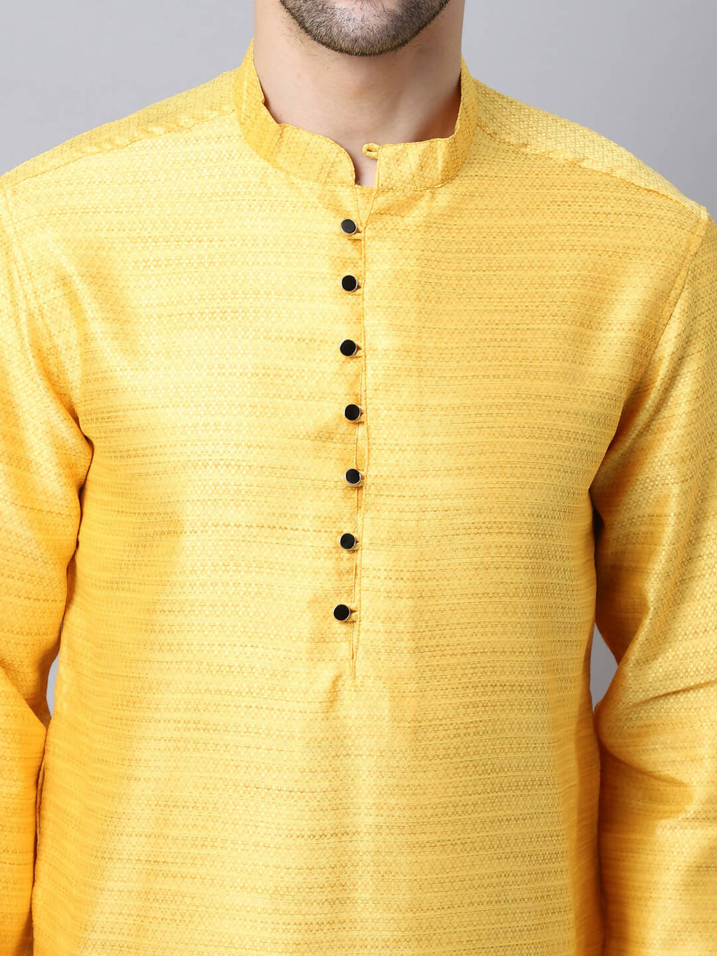Even Apparels Yellow Pure Cotton Men's Kurta With Band Collar (SLK1187)