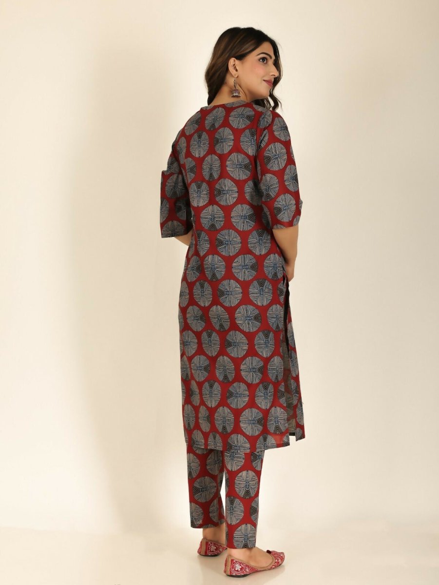 Aramya Red Soft Cotton Abstract Print Straight Kurta Palazzo Set for Women