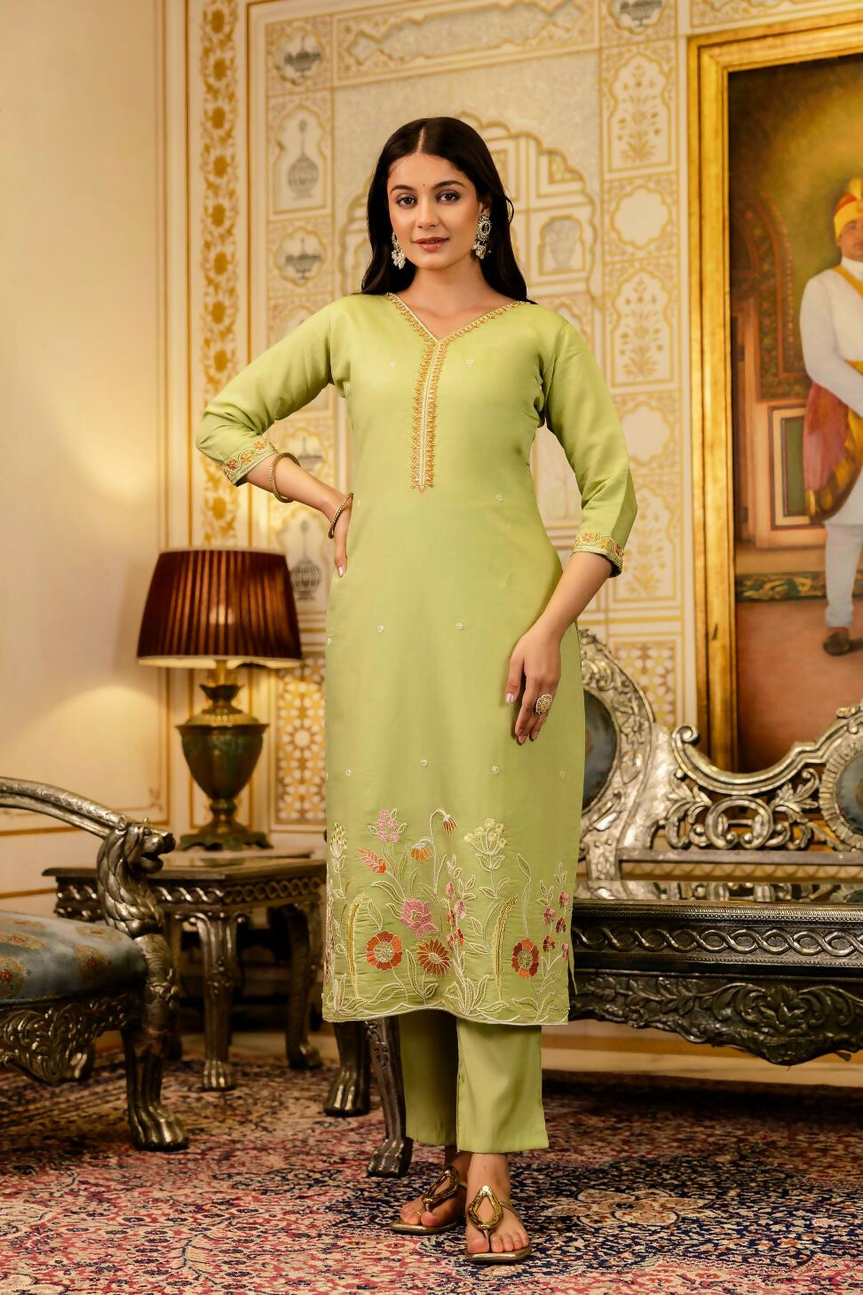 The52 Lemons Women's Beautiful Viscose Shimmer Fabric Embroidered Work Straight Kurta Pant and Dupatta Set