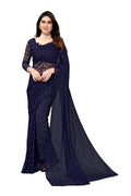 Vamika Ethnic Fire Navy Pearls Net Saree