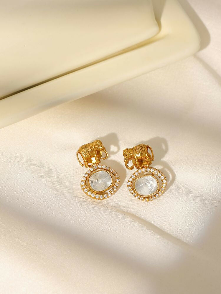 Elephant Studs with Kundan Drops - Ruby Raang