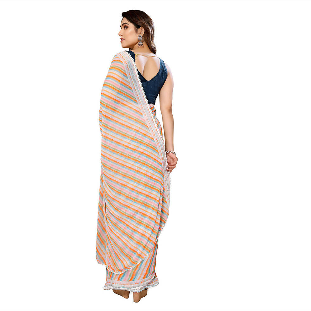Women's Partywear Designer Orange Georgette Fancy Saree - Satrangi