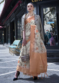 Lovely Orange & Cream Polly Brasso Designer Saree - Emponline