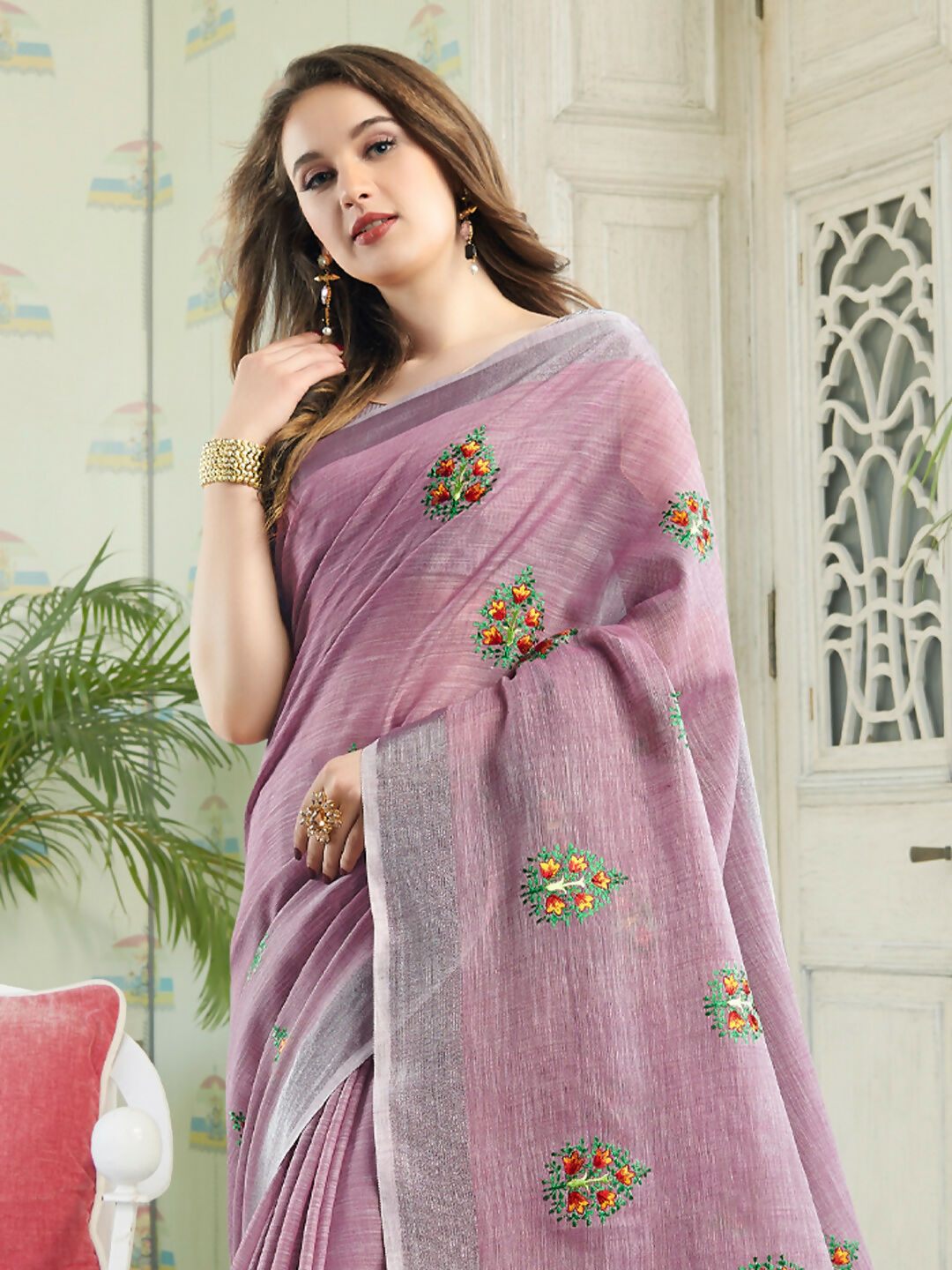 Shree Shyam Fashion Linen Light Purple Saree