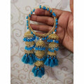 MS Fashion India Blue Color Threads And Pearls With Hanging Jhumkas Bangles