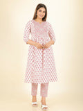Aramya White Soft Cotton Floral Print Panelled Kurta Set for Women