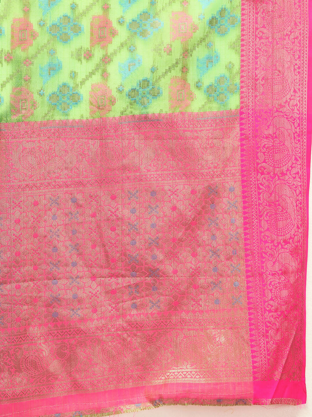 Lorenvalley Fashion Green Cotton Woven Design Zari Meenakari Weaving Saree