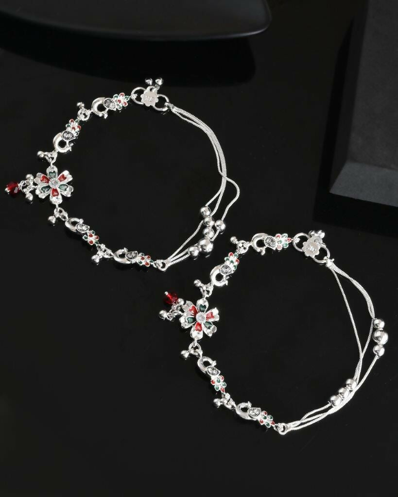 VOJ Set of 2 Traditional Peacock Shaped Designer Anklet