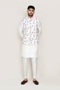 Joban Fashion White Colored Art Silk Fabric Kurta, Jacket With Straight Fit Pant